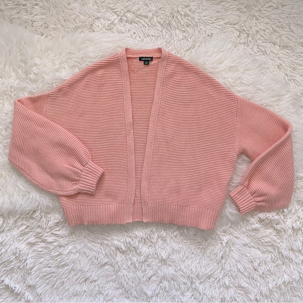Wild Fable Balloon Sleeve Open Front Cardigan in light pink, size M